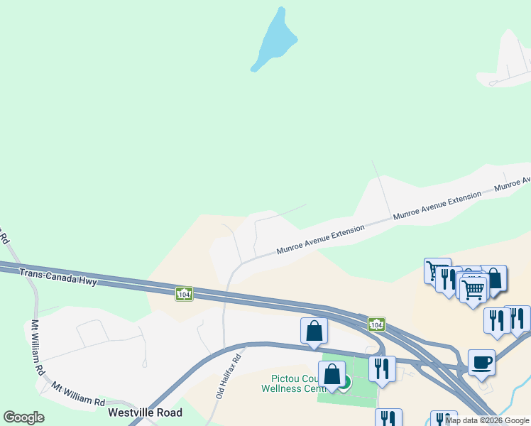 map of restaurants, bars, coffee shops, grocery stores, and more near 31 Munroe Height in New Glasgow