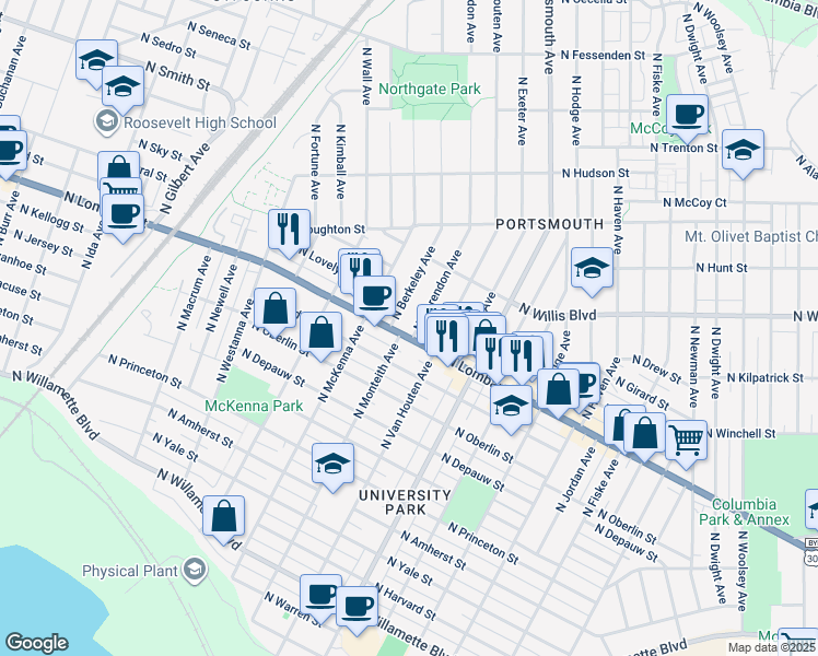 map of restaurants, bars, coffee shops, grocery stores, and more near in Portland
