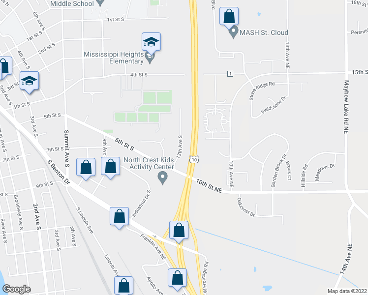 map of restaurants, bars, coffee shops, grocery stores, and more near 464 13th Avenue South in Sauk Rapids