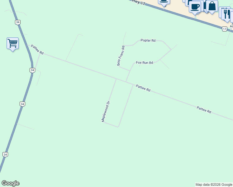 map of restaurants, bars, coffee shops, grocery stores, and more near 2779 Maplewood Drive in Hawkesbury