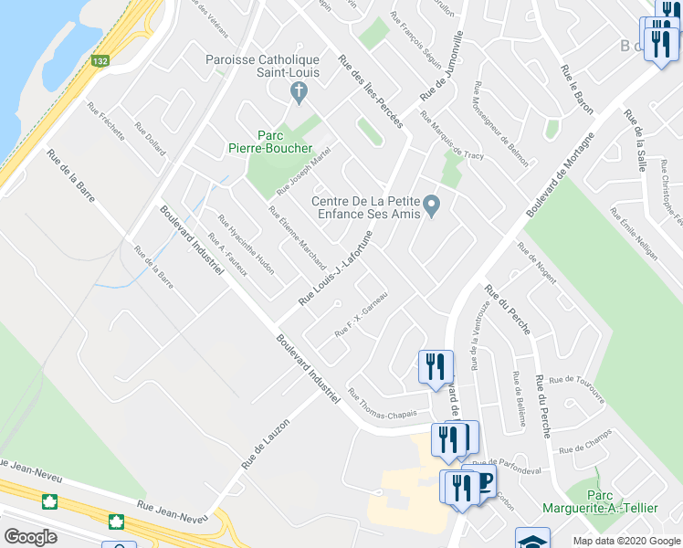 map of restaurants, bars, coffee shops, grocery stores, and more near 190 Rue Louis J Lafortune in Boucherville