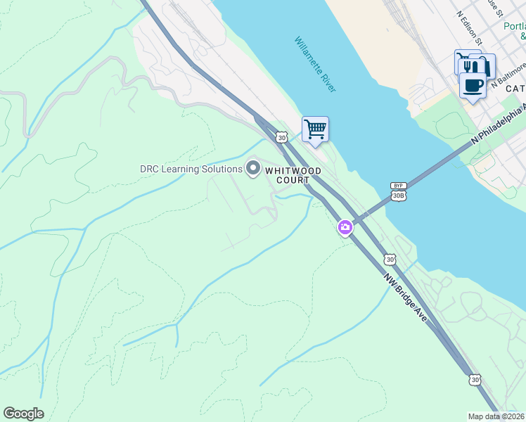 map of restaurants, bars, coffee shops, grocery stores, and more near 8517 Northwest Shepard Street in Portland