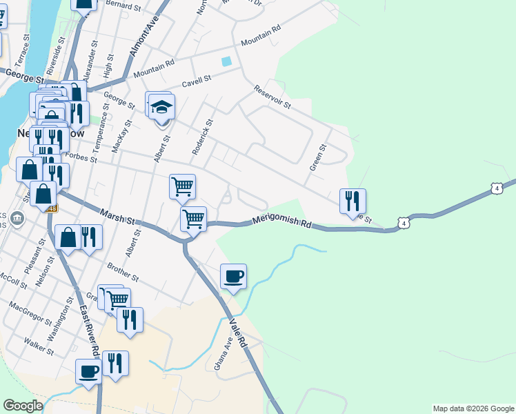 map of restaurants, bars, coffee shops, grocery stores, and more near 515 Maclean Street in New Glasgow