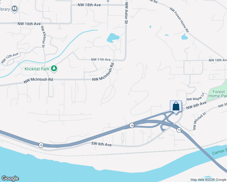 map of restaurants, bars, coffee shops, grocery stores, and more near 538 Northwest View Ridge Street in Camas