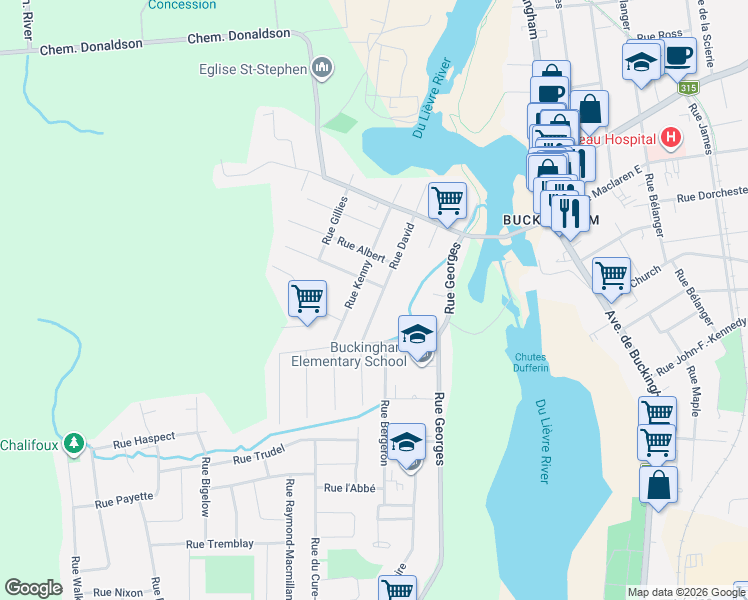 map of restaurants, bars, coffee shops, grocery stores, and more near 591 Rue David in Gatineau