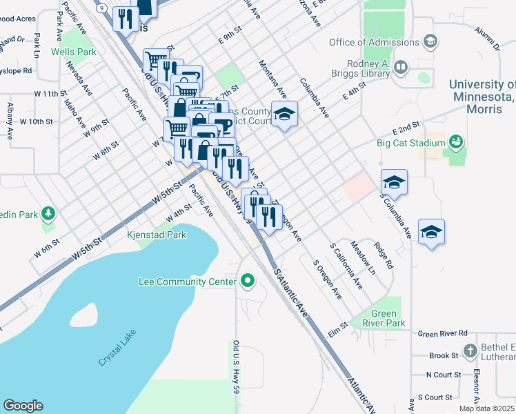map of restaurants, bars, coffee shops, grocery stores, and more near 13 East 2nd Street in Morris