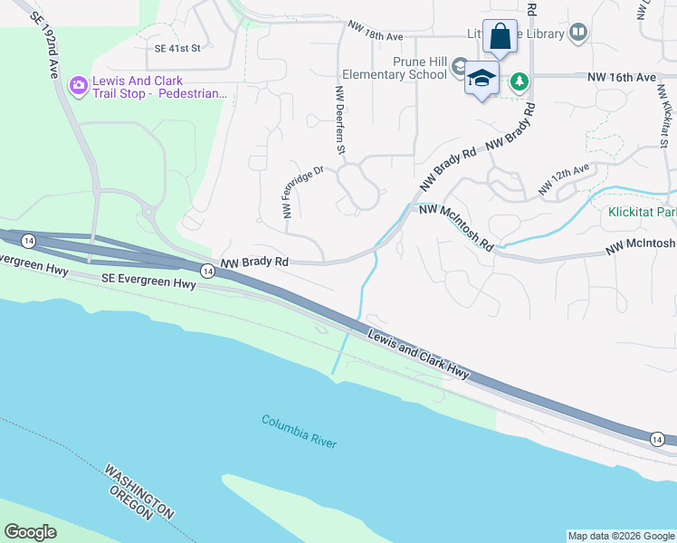 map of restaurants, bars, coffee shops, grocery stores, and more near 600 Southeast Brady Road in Camas