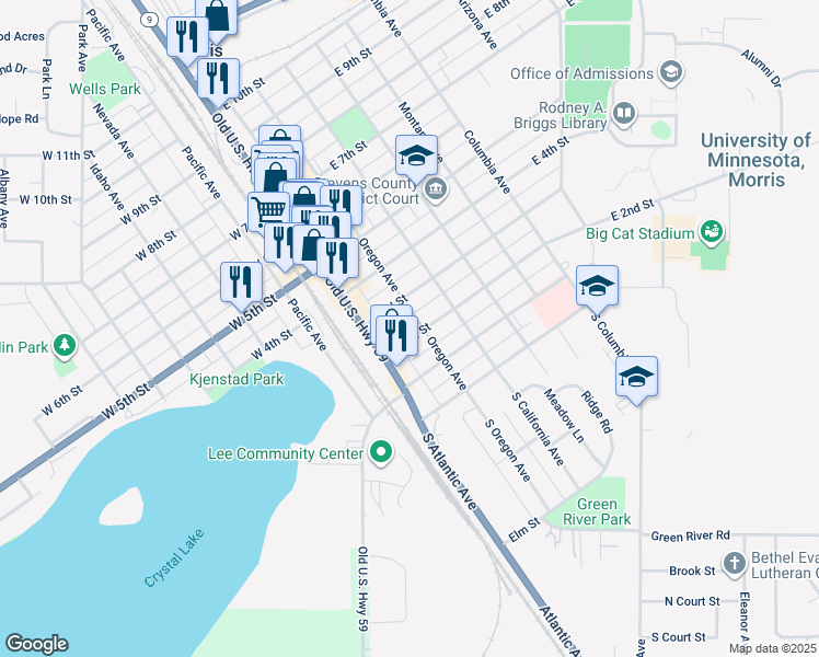map of restaurants, bars, coffee shops, grocery stores, and more near 13 East 2nd Street in Morris