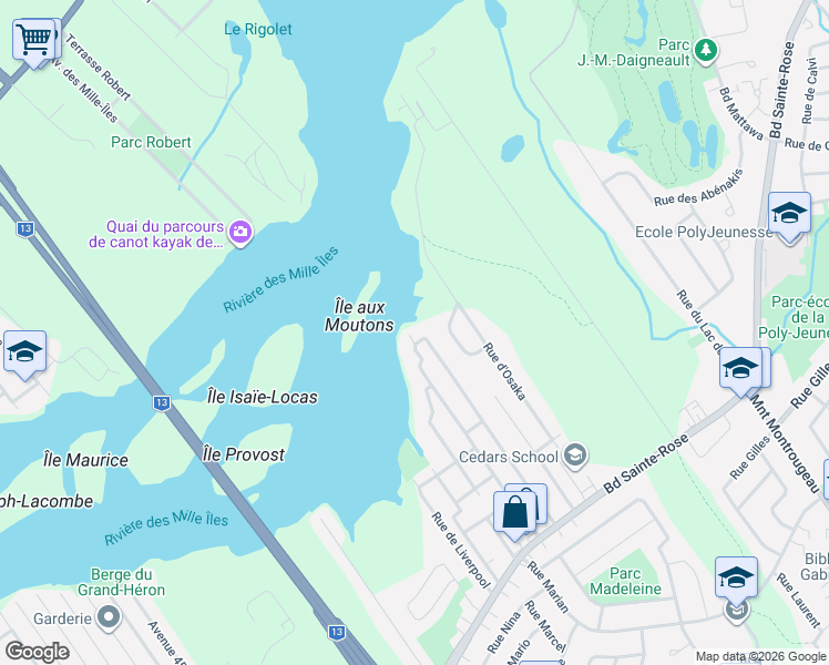 map of restaurants, bars, coffee shops, grocery stores, and more near 1145 Rue de Gibraltar in Laval