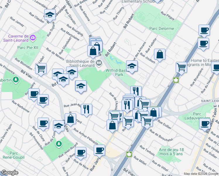 map of restaurants, bars, coffee shops, grocery stores, and more near 8252 Rue Louis Xiv in Montréal