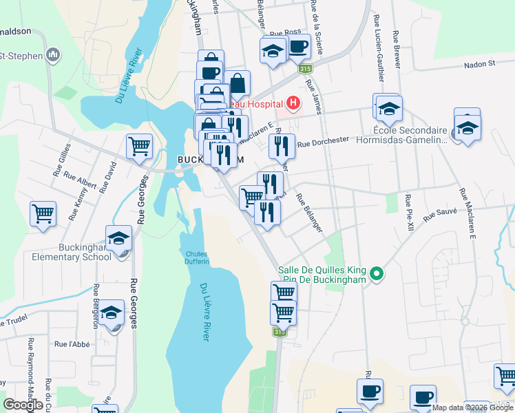 map of restaurants, bars, coffee shops, grocery stores, and more near 115 Rue Church in Gatineau