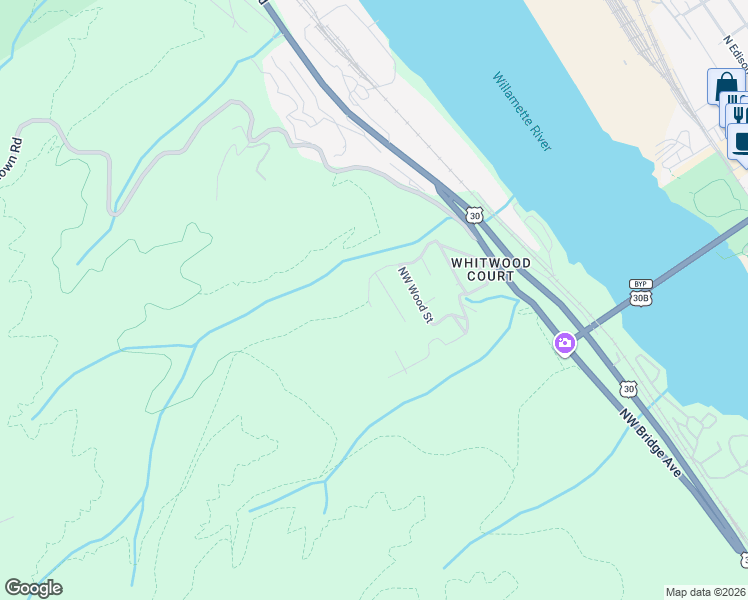 map of restaurants, bars, coffee shops, grocery stores, and more near 8734 Northwest Ogden Street in Portland