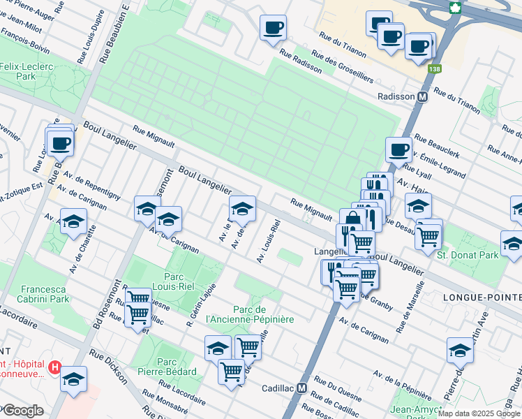 map of restaurants, bars, coffee shops, grocery stores, and more near 5314 Boulevard Langelier in Montréal