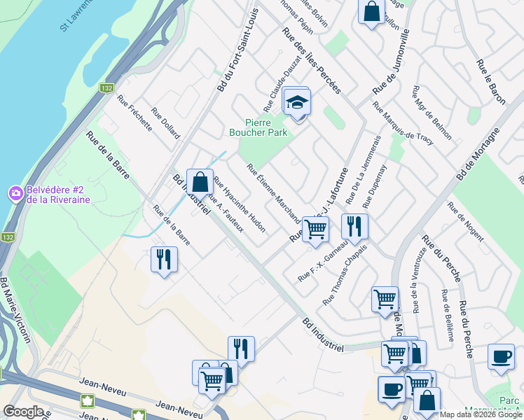 map of restaurants, bars, coffee shops, grocery stores, and more near 898 Rue Ivanhoë-Caron in Boucherville
