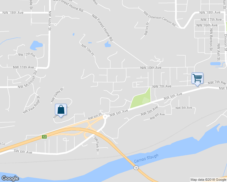map of restaurants, bars, coffee shops, grocery stores, and more near 1450 Northwest 7th Avenue in Camas