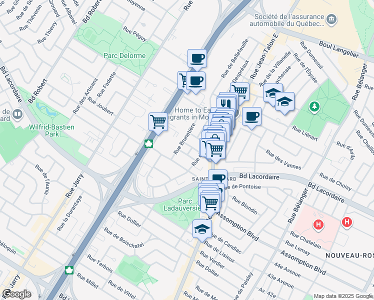 map of restaurants, bars, coffee shops, grocery stores, and more near 5715 Rue Buade in Montréal