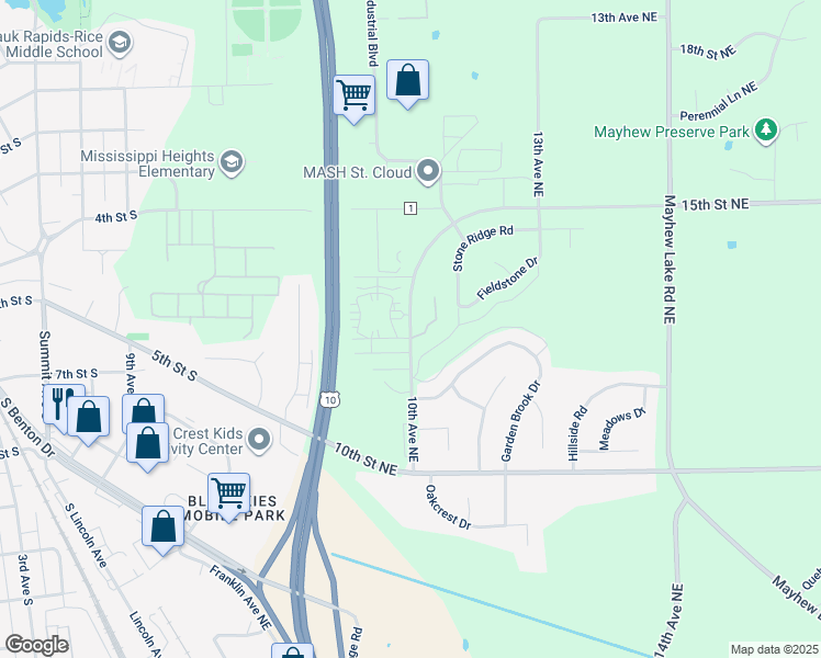 map of restaurants, bars, coffee shops, grocery stores, and more near in Sauk Rapids