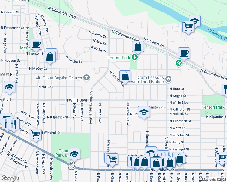 map of restaurants, bars, coffee shops, grocery stores, and more near 3707 North Argyle Street in Portland