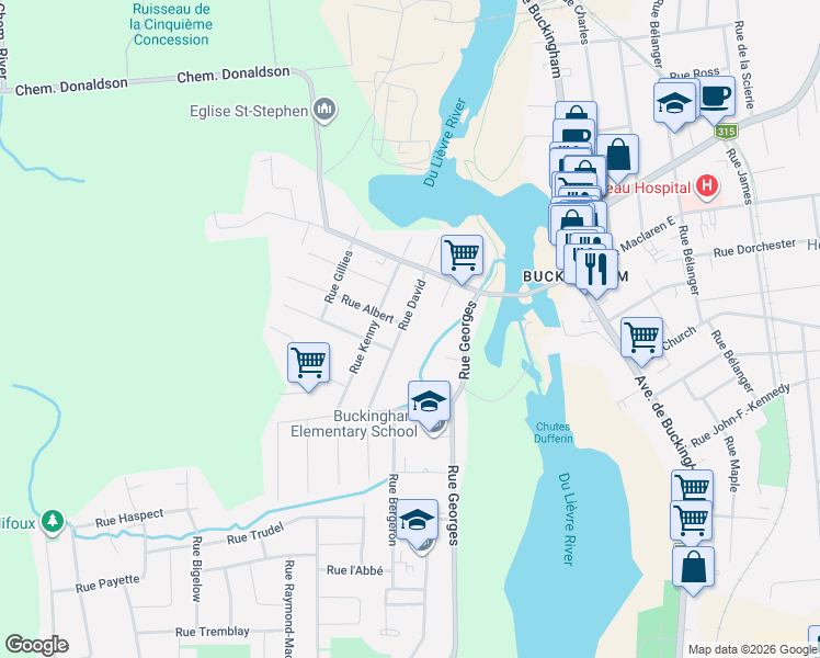 map of restaurants, bars, coffee shops, grocery stores, and more near 572 Rue David in Gatineau