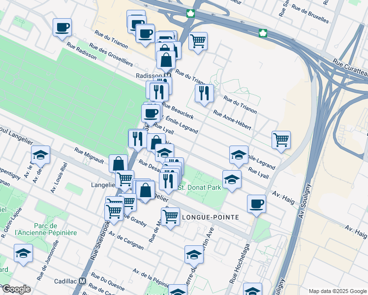 map of restaurants, bars, coffee shops, grocery stores, and more near 3059 Avenue Haig in Montréal