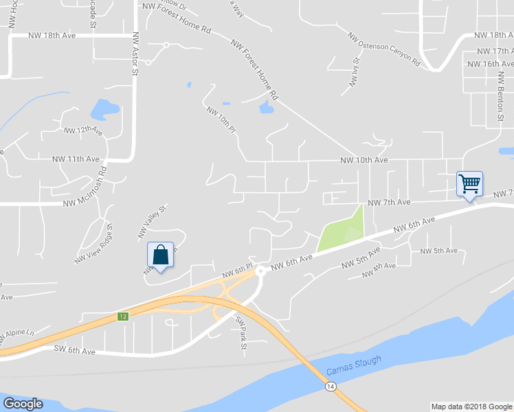 map of restaurants, bars, coffee shops, grocery stores, and more near 1547 Northwest 7th Avenue in Camas