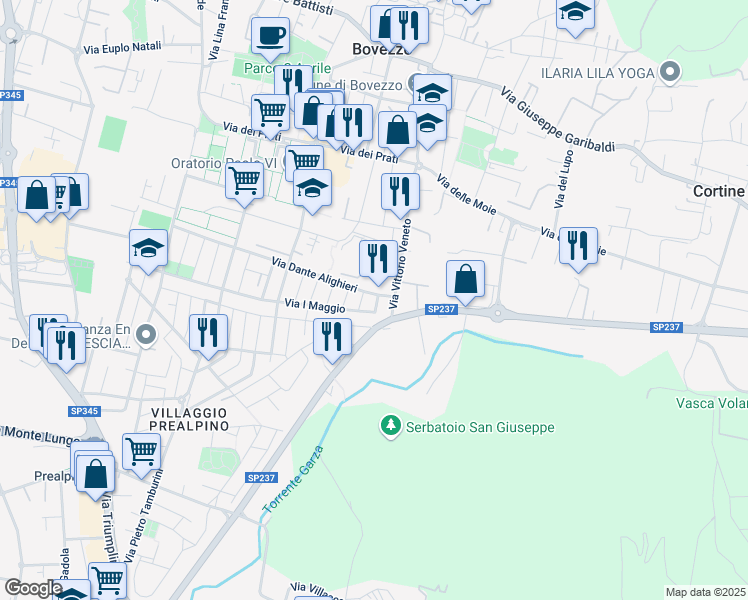 map of restaurants, bars, coffee shops, grocery stores, and more near 9 Via M. Buonarroti in Bovezzo