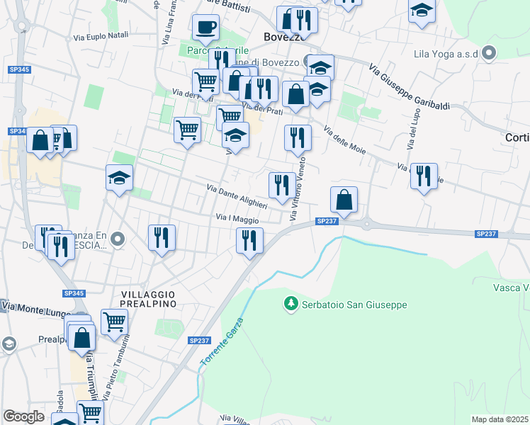 map of restaurants, bars, coffee shops, grocery stores, and more near 9 Via M. Buonarroti in Bovezzo