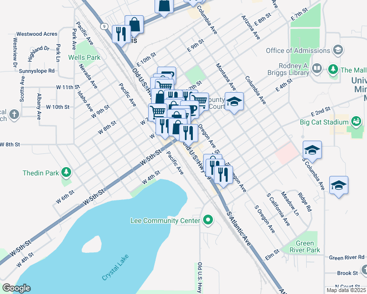 map of restaurants, bars, coffee shops, grocery stores, and more near 11 West 5th Street in Morris