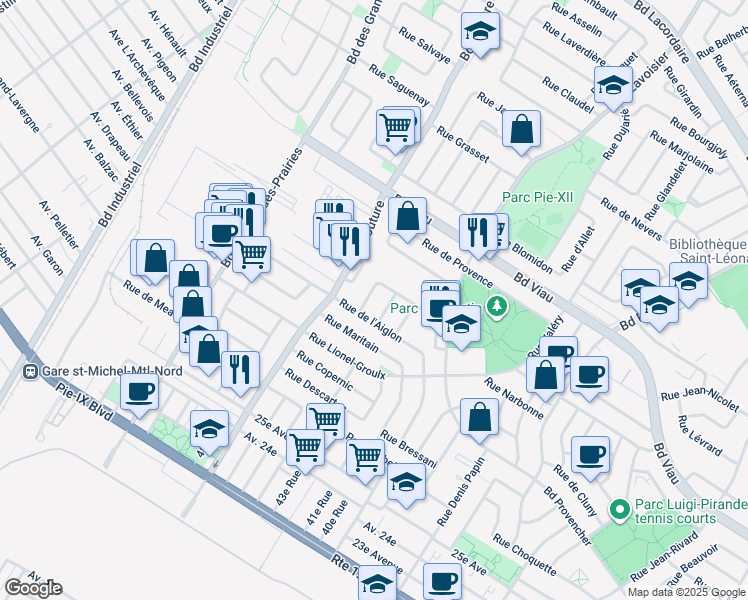 map of restaurants, bars, coffee shops, grocery stores, and more near in Montreal