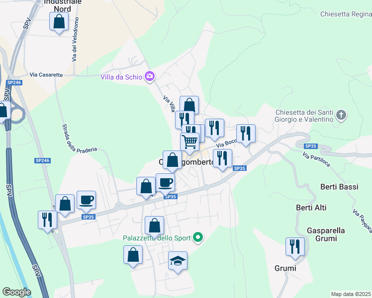 map of restaurants, bars, coffee shops, grocery stores, and more near 22 Via Roma in Castelgomberto