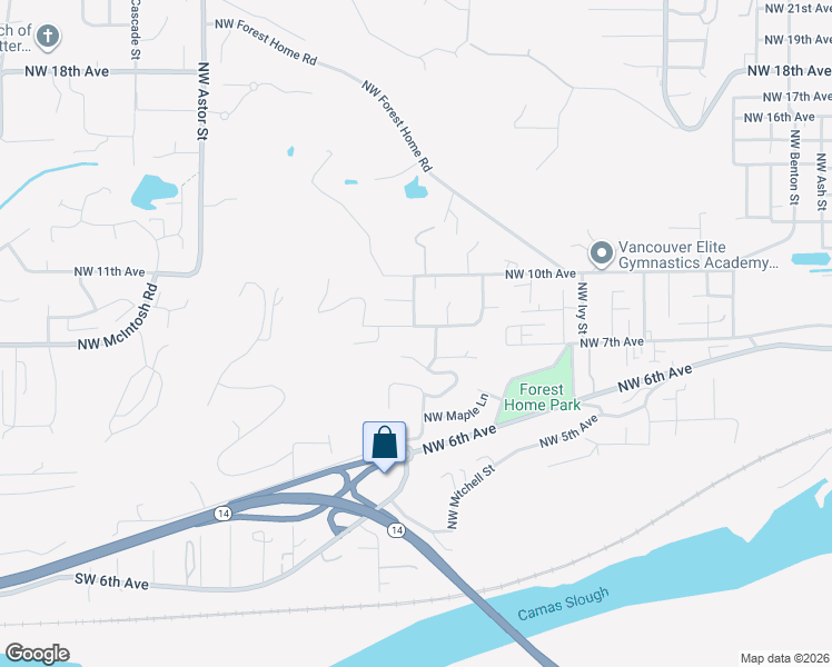 map of restaurants, bars, coffee shops, grocery stores, and more near 1530 Northwest 8th Avenue in Camas