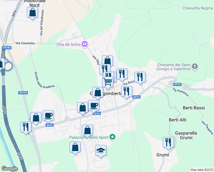 map of restaurants, bars, coffee shops, grocery stores, and more near 22 Via Roma in Castelgomberto