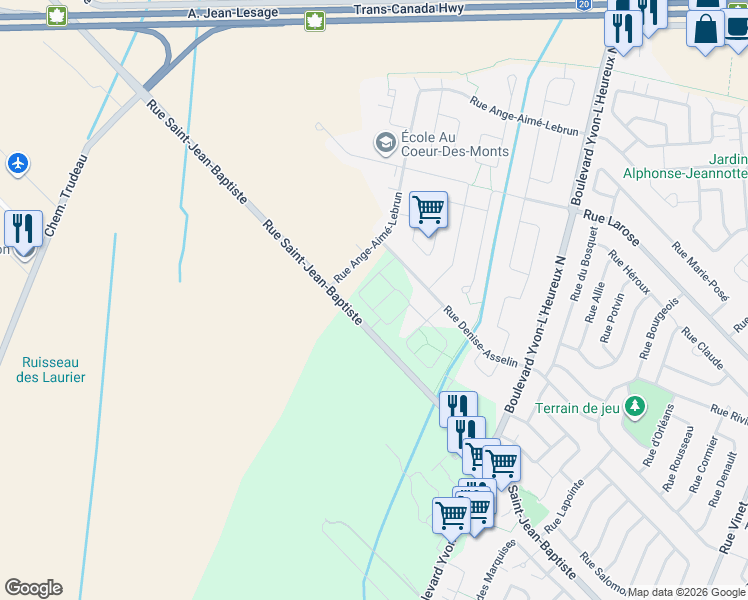 map of restaurants, bars, coffee shops, grocery stores, and more near 1145 Rue Armand-Daigle in Beloeil