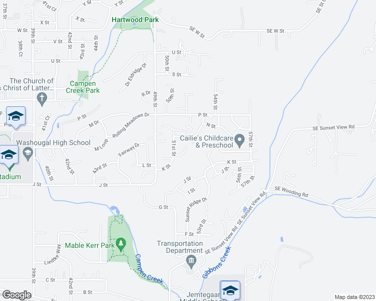 map of restaurants, bars, coffee shops, grocery stores, and more near 5162 M Court in Washougal