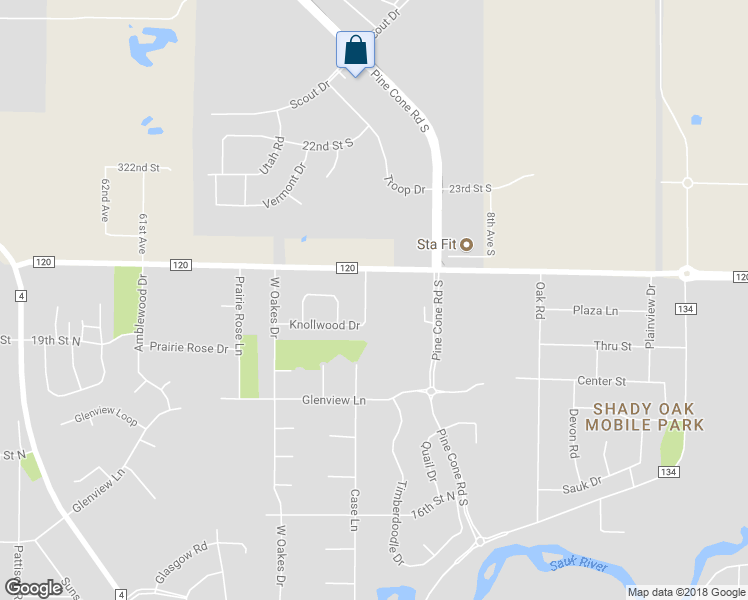 map of restaurants, bars, coffee shops, grocery stores, and more near 5510 Knollwood Drive in Saint Cloud