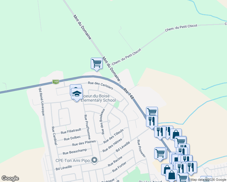 map of restaurants, bars, coffee shops, grocery stores, and more near 880 Rue des Cerisiers in Saint-Eustache