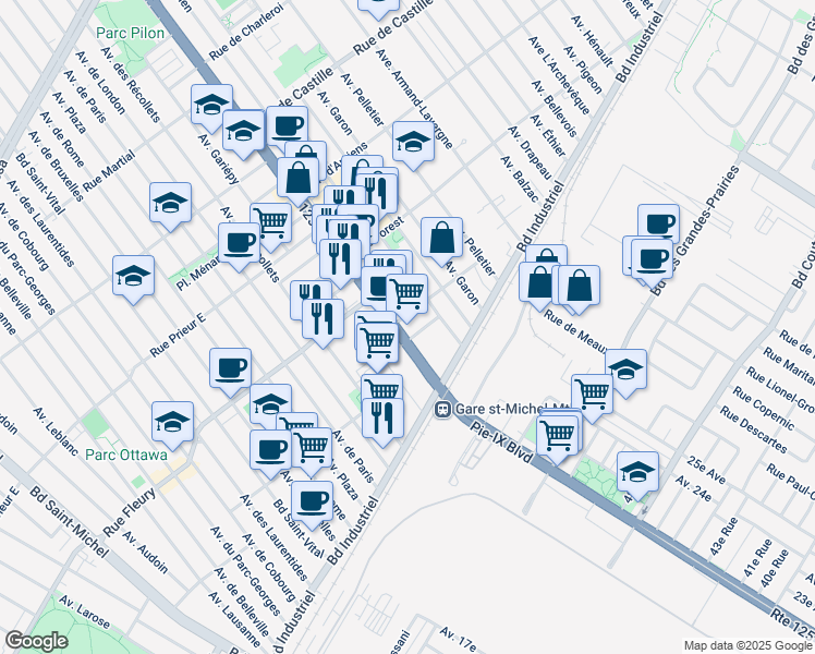 map of restaurants, bars, coffee shops, grocery stores, and more near in Montreal