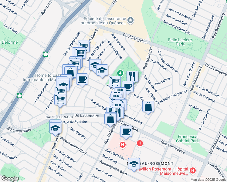 map of restaurants, bars, coffee shops, grocery stores, and more near 7130 Rue Liénart in Montréal