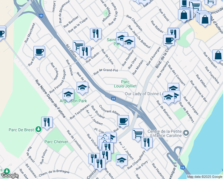 map of restaurants, bars, coffee shops, grocery stores, and more near 1195 Rue de Courcelle in Laval