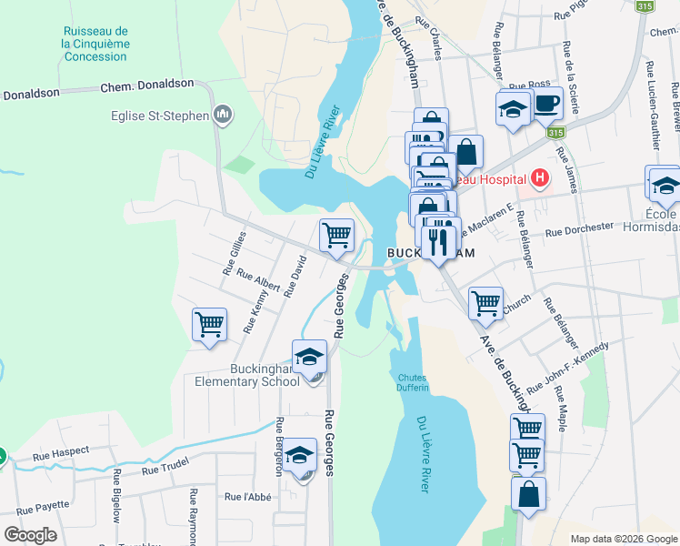 map of restaurants, bars, coffee shops, grocery stores, and more near 535 Rue Georges in Gatineau