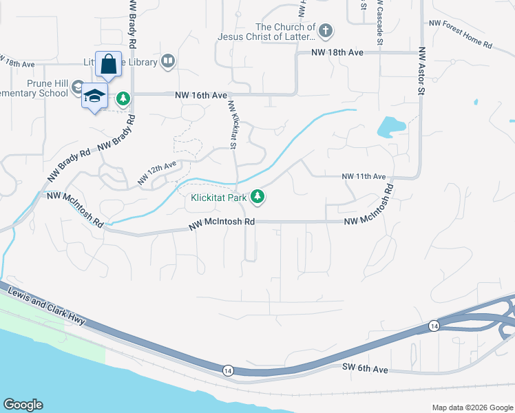 map of restaurants, bars, coffee shops, grocery stores, and more near 824 Northwest Klickitat Street in Camas