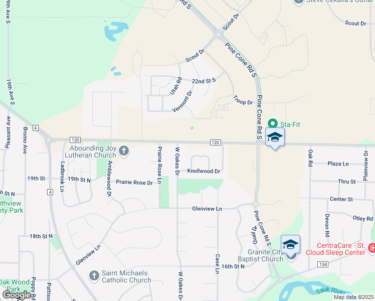 map of restaurants, bars, coffee shops, grocery stores, and more near 1938 Knollwood Circle in St. Cloud