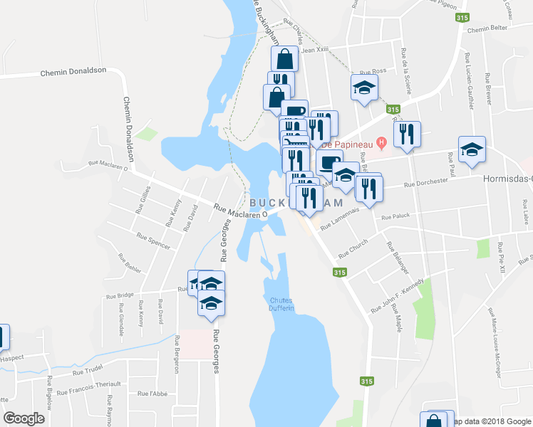 map of restaurants, bars, coffee shops, grocery stores, and more near 95 Avenue de Buckingham in Gatineau