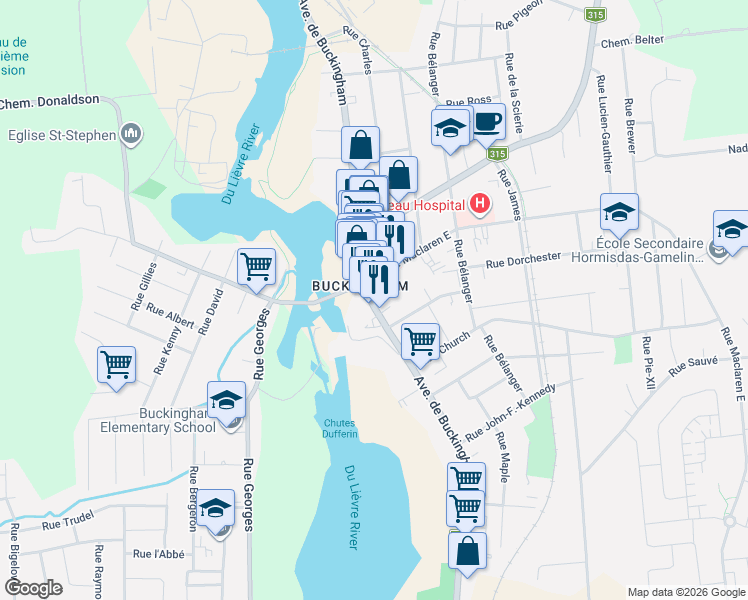 map of restaurants, bars, coffee shops, grocery stores, and more near 536 Avenue de Buckingham in Gatineau