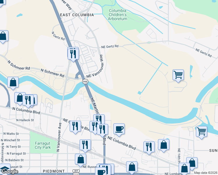 map of restaurants, bars, coffee shops, grocery stores, and more near 8900 Northeast 4th Avenue in Portland