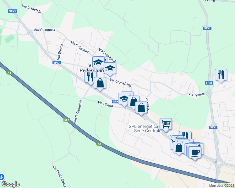 map of restaurants, bars, coffee shops, grocery stores, and more near 24 Via E. Montale in Villa Pedergnano