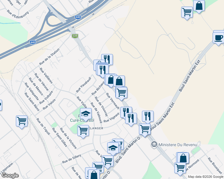 map of restaurants, bars, coffee shops, grocery stores, and more near 1998 Boulevard des Laurentides in Laval