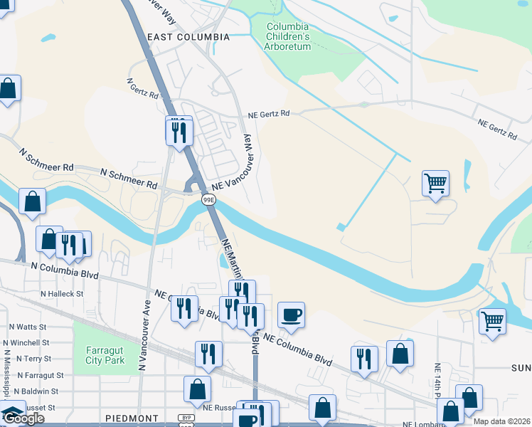 map of restaurants, bars, coffee shops, grocery stores, and more near 8900 Northeast 4th Avenue in Portland