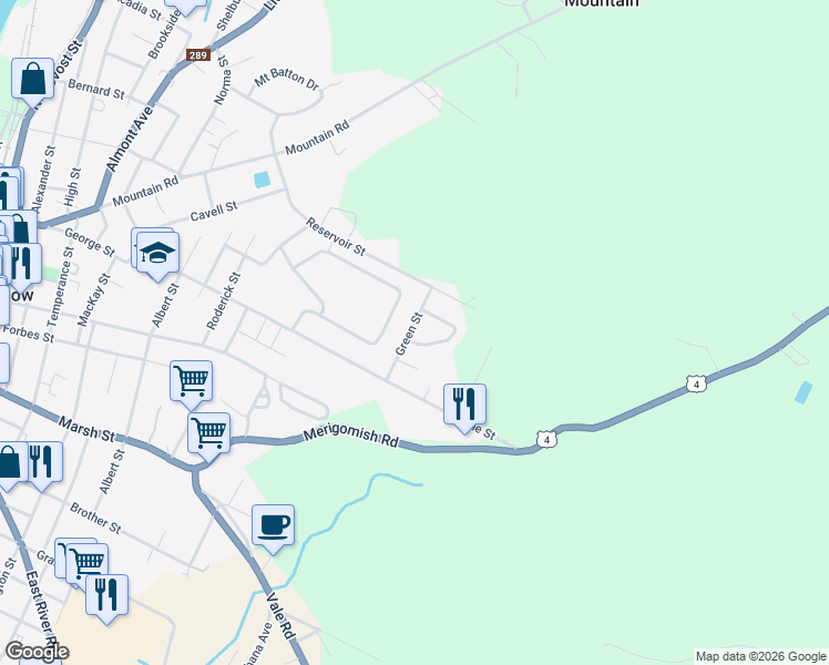 map of restaurants, bars, coffee shops, grocery stores, and more near 44 Green Street in New Glasgow