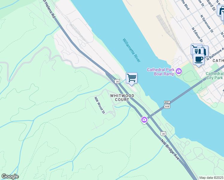 map of restaurants, bars, coffee shops, grocery stores, and more near 8839 Northwest Springville Road in Portland